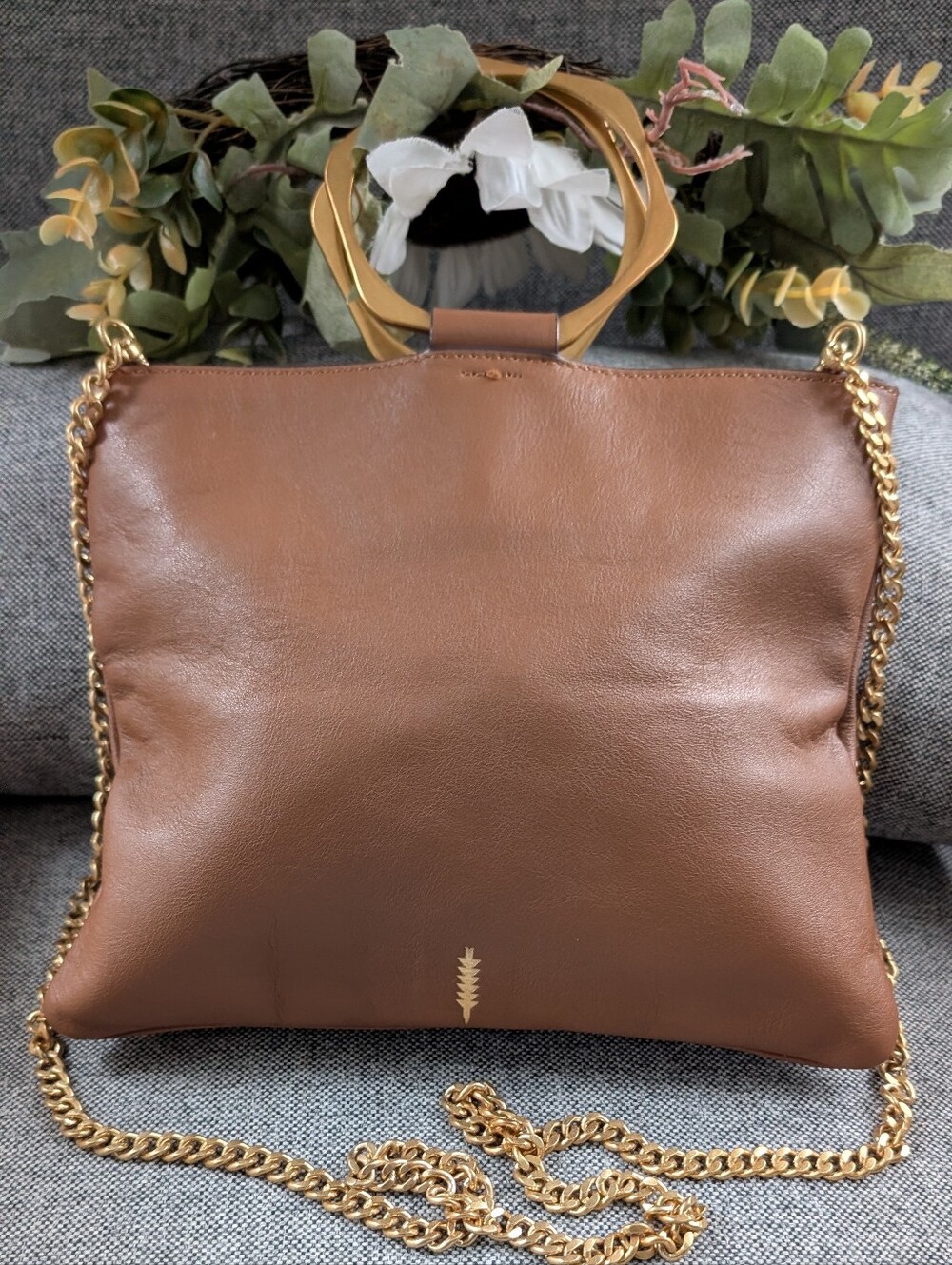 THACKER Brown Leather Crossbody Bag wth Hex Handles